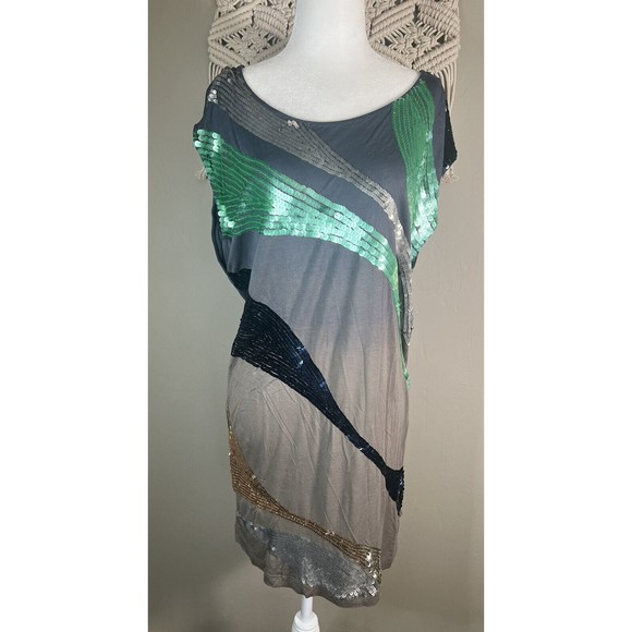 Paul & Joe Sister Sequin Mini Dress Tunic Grey Blue Size 3 Large Y2K - Picture 1 of 15